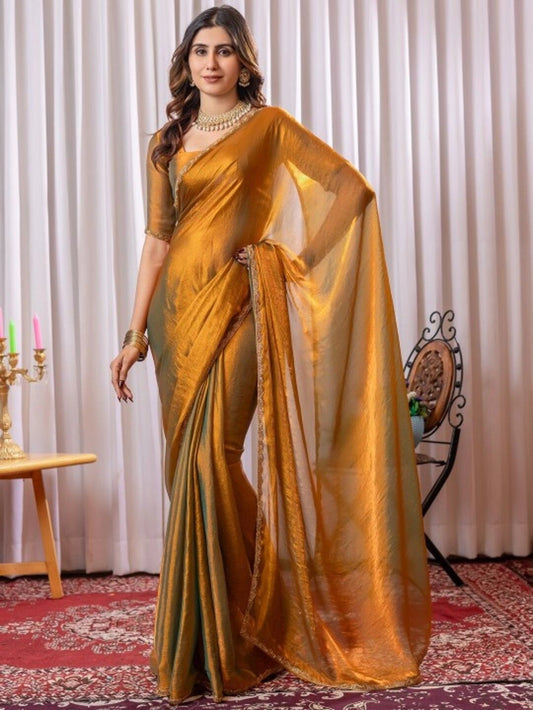 Rich Fendy Soft Chiffon Golden Color Saree