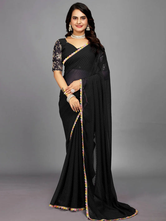 Black Bollywood Style Plain Georgette Saree
