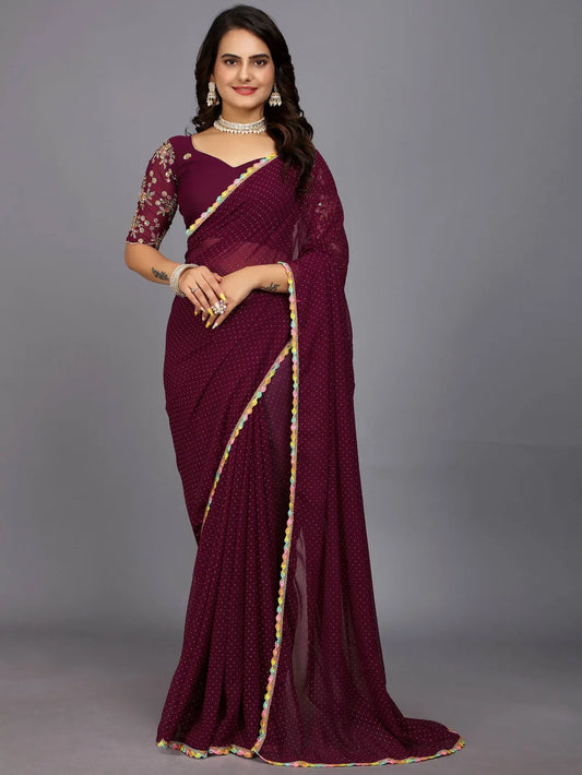 Maroon Bollywood Style Plain Georgette Saree