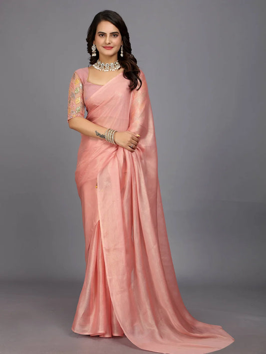 Peach Color Bollywood Solid Silk Blend Saree