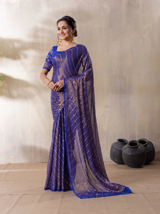 Blue Silk Blend Saree For Women