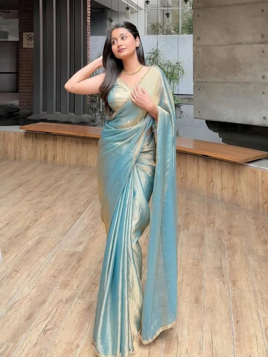 Sky Blue Rich Fendy Soft Chiffon Party Wear Saree