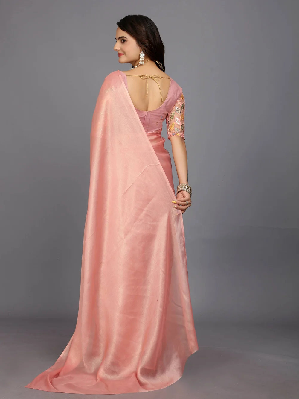 Peach Color Bollywood Solid Silk Blend Saree