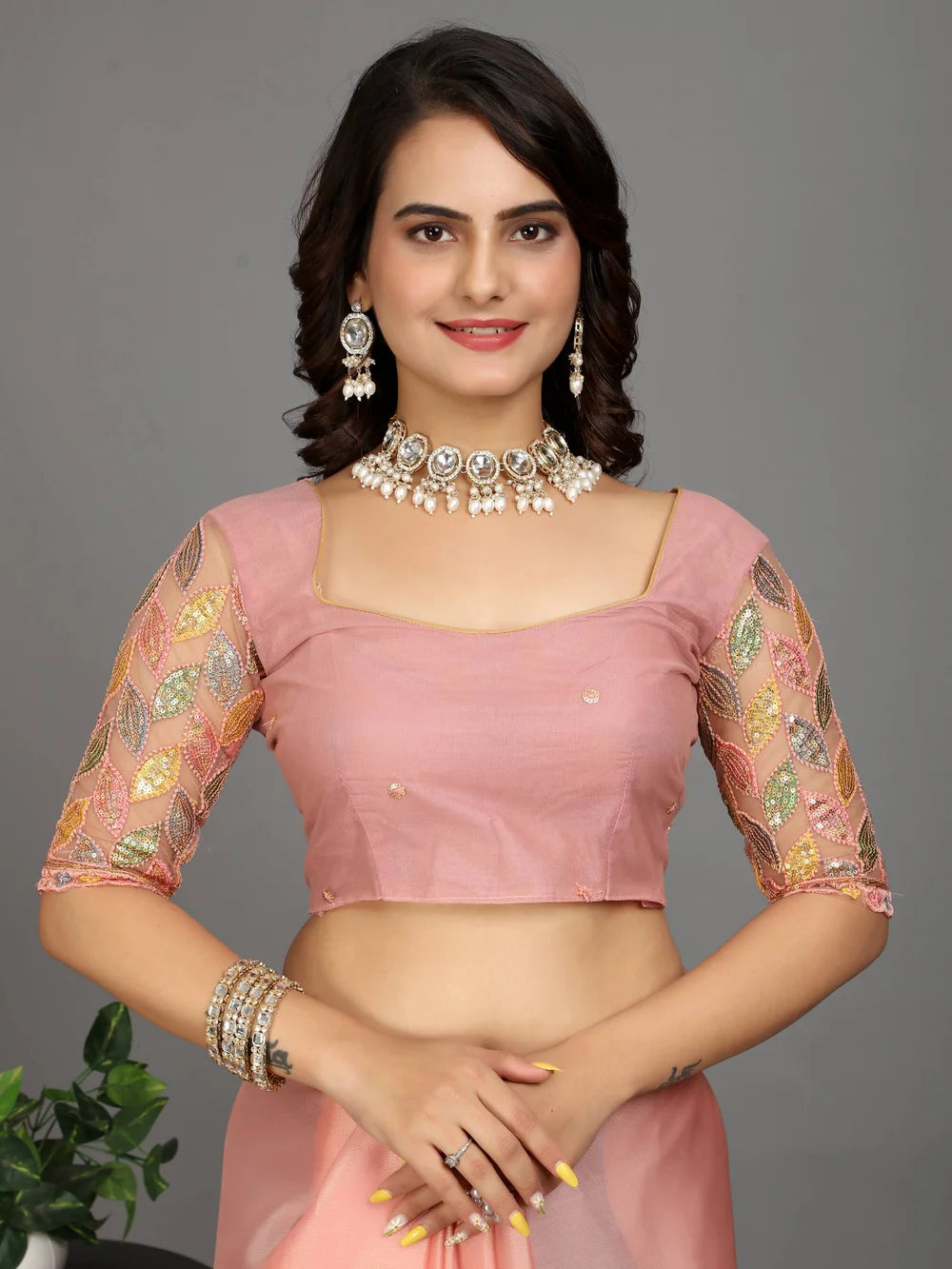 Peach Color Bollywood Solid Silk Blend Saree