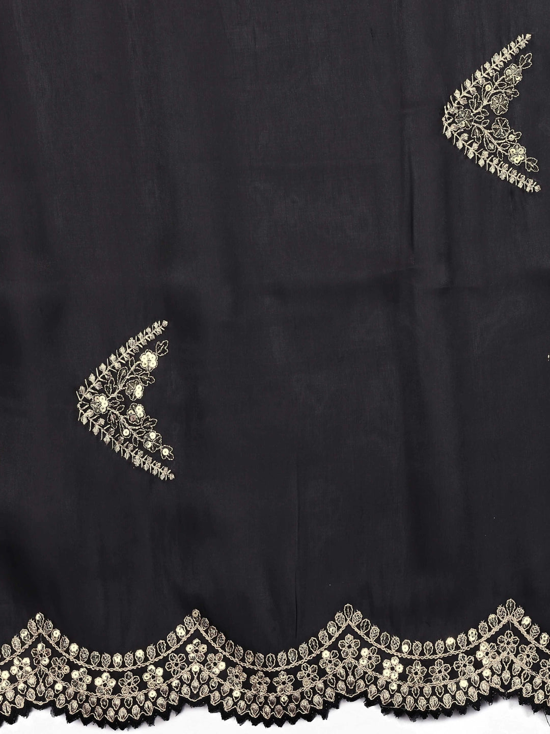 Embroidery Work Black Shimmer Chiffon Saree - Rheycart