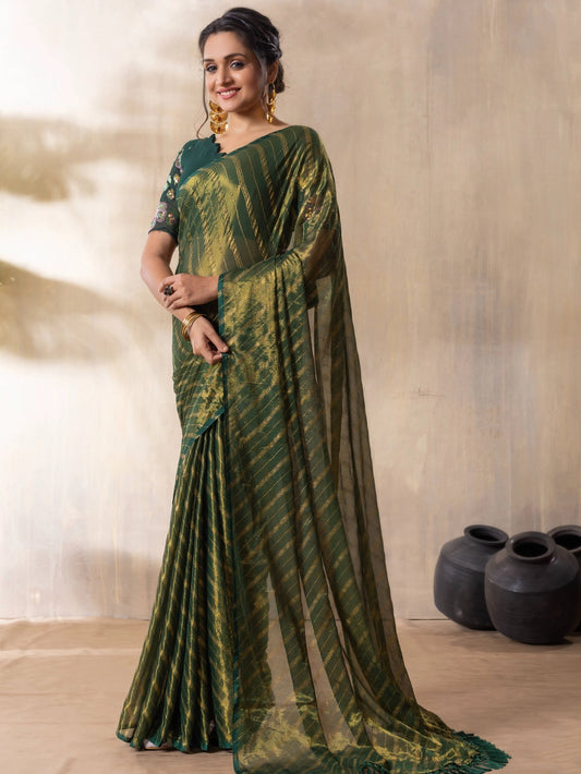 Stylish Silk Blend Green Saree For Women