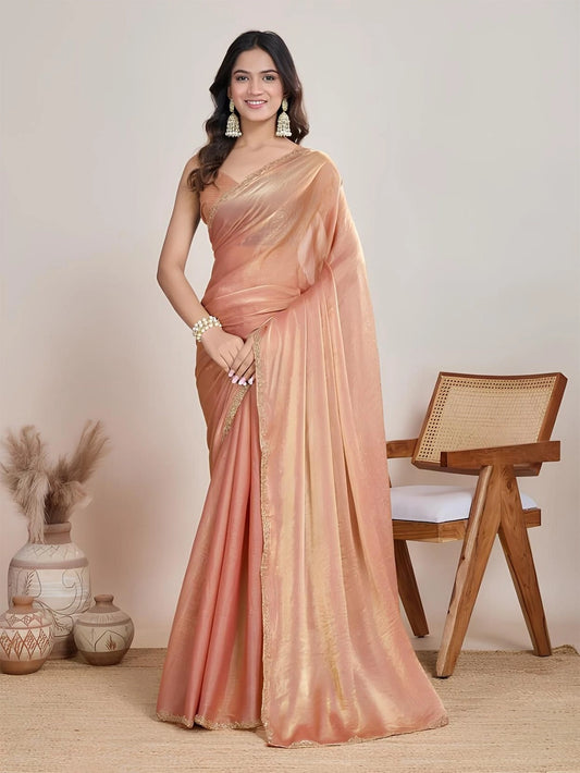 Fendy Soft Chiffon Cream Color Party Wear Saree