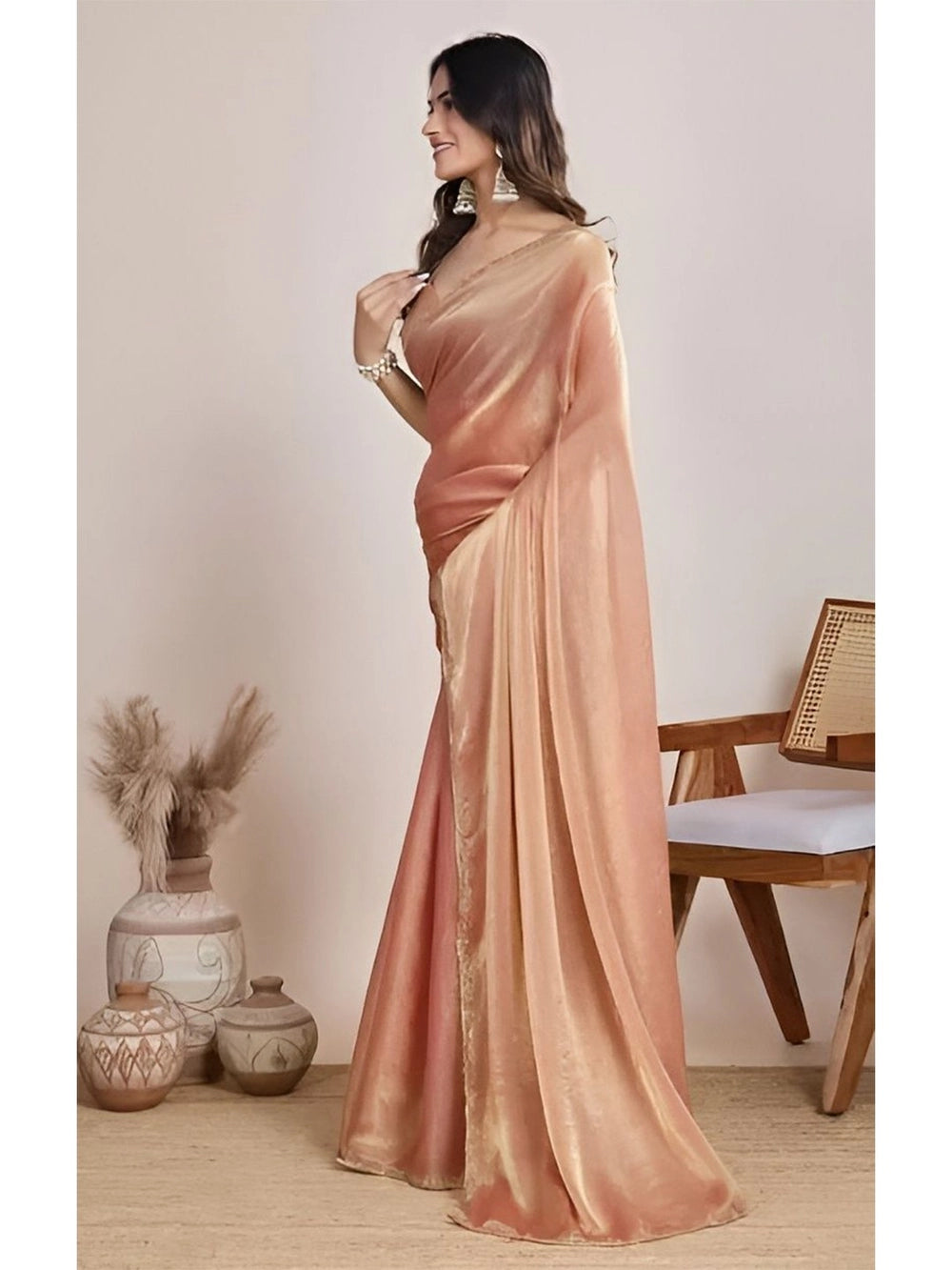 Fendy Soft Chiffon Cream Color Party Wear Saree