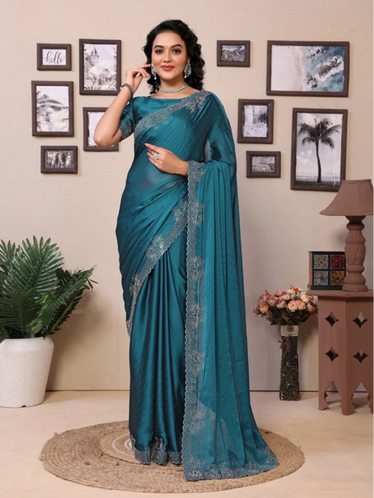 Teal Rangoli Silk Embellished Saree For Women
