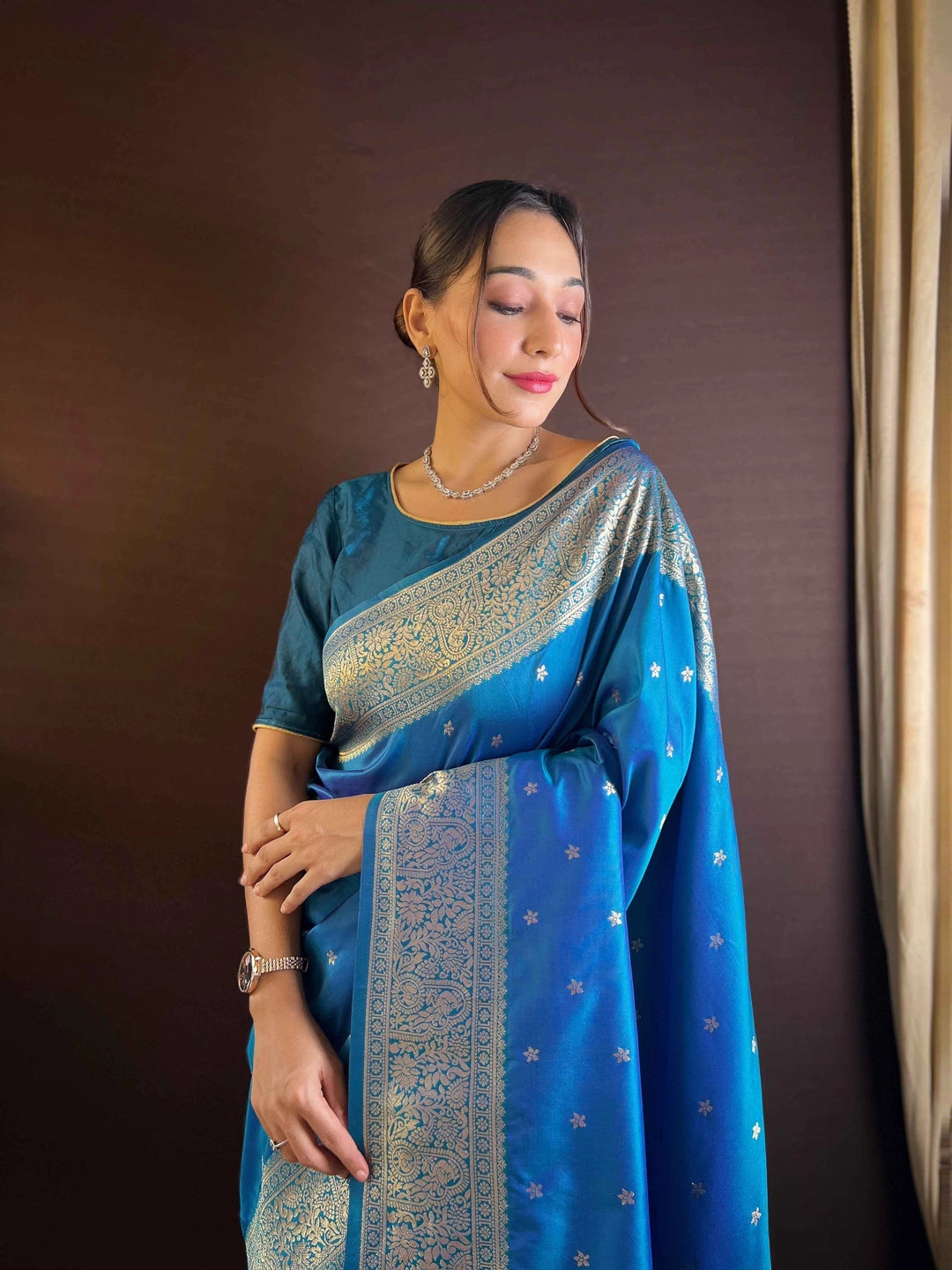 Turquoise Blue Paithani Silk Saree Woven Design - Rheycart