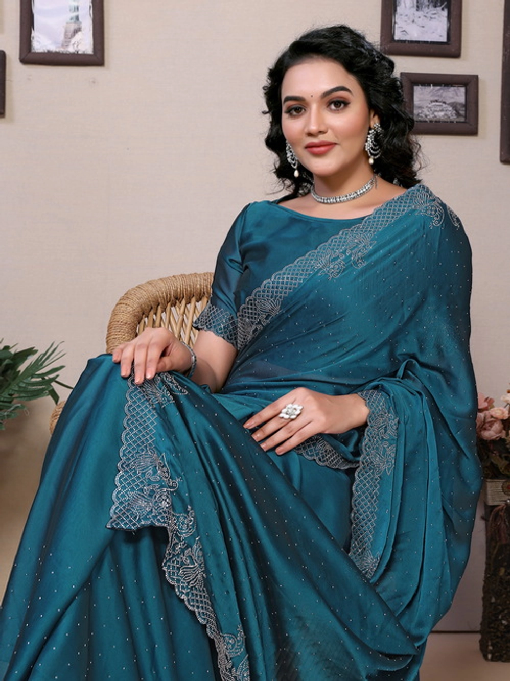 Teal Rangoli Silk Embellished Saree For Women