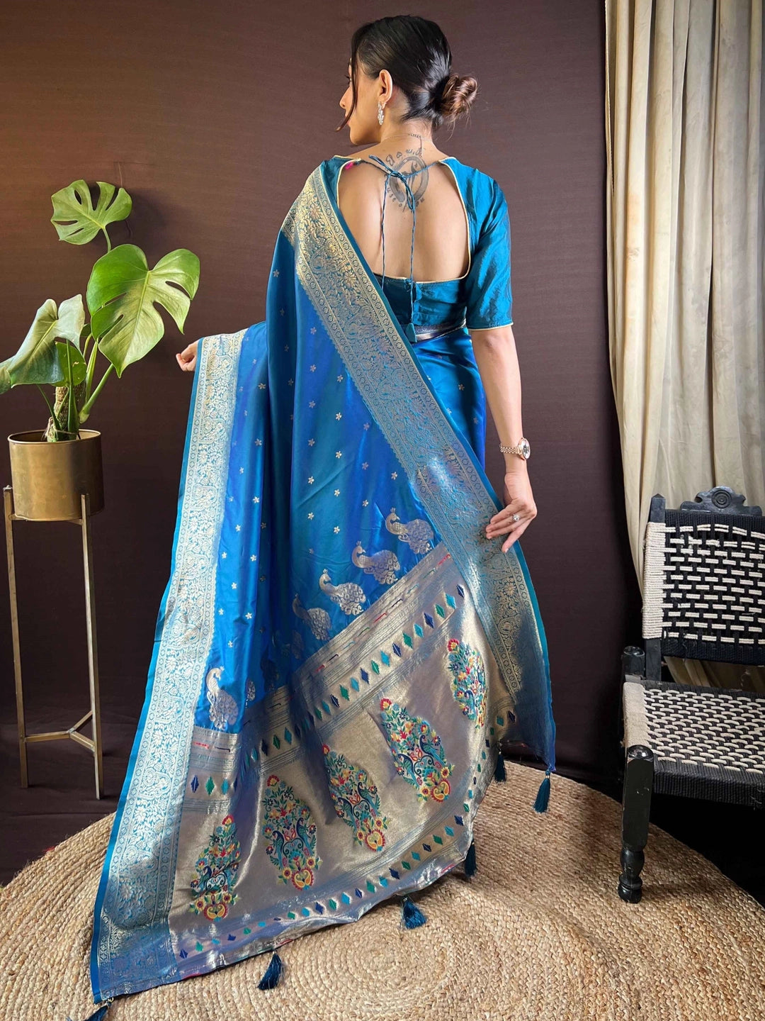 Turquoise Blue Paithani Silk Saree Woven Design - Rheycart