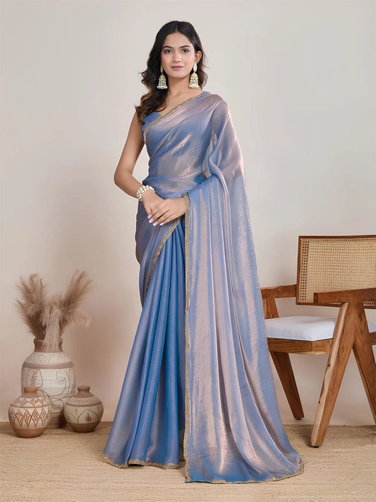 Blue Soft Chiffon Shiny Saree For Any Special Occasion