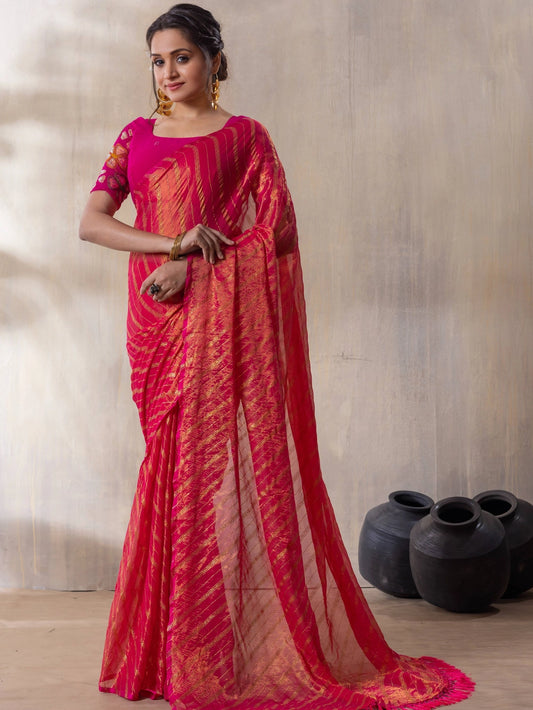 Rani Silk Blend Saree With Unstitched Blouse Piece