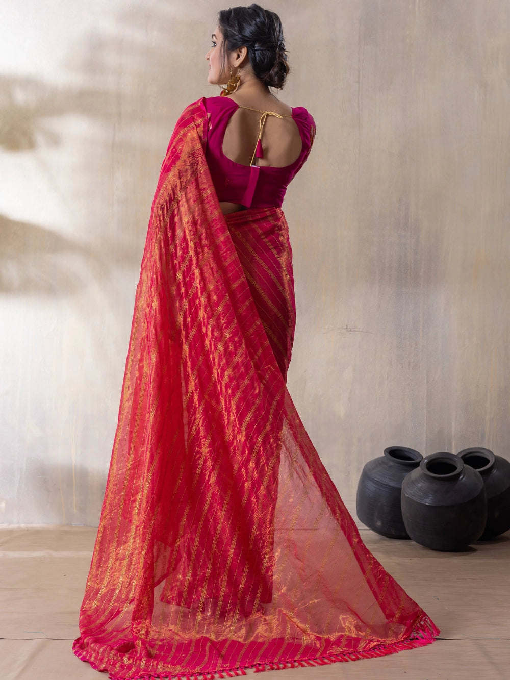 Rani Silk Blend Saree With Unstitched Blouse Piece