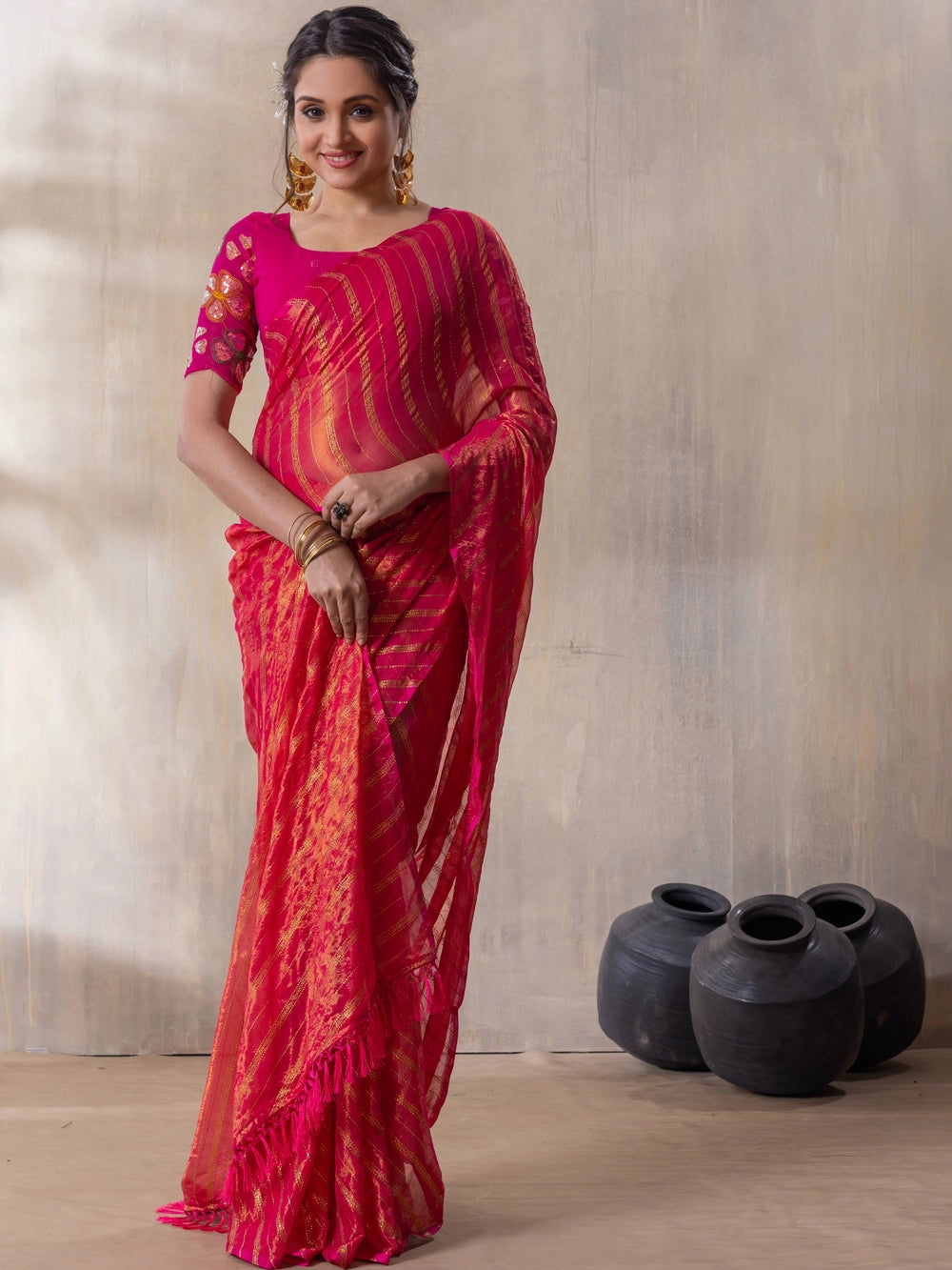 Rani Silk Blend Saree With Unstitched Blouse Piece