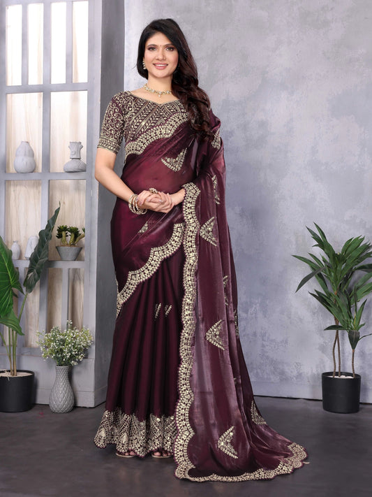 Chiffon Jimmy Choo Style Maroon Saree - Rheycart