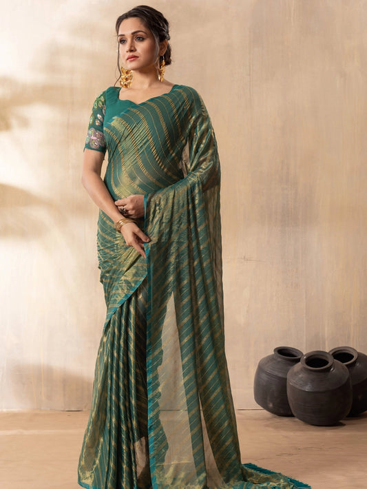 Stylish Silk Blend Teal Green Saree For Women