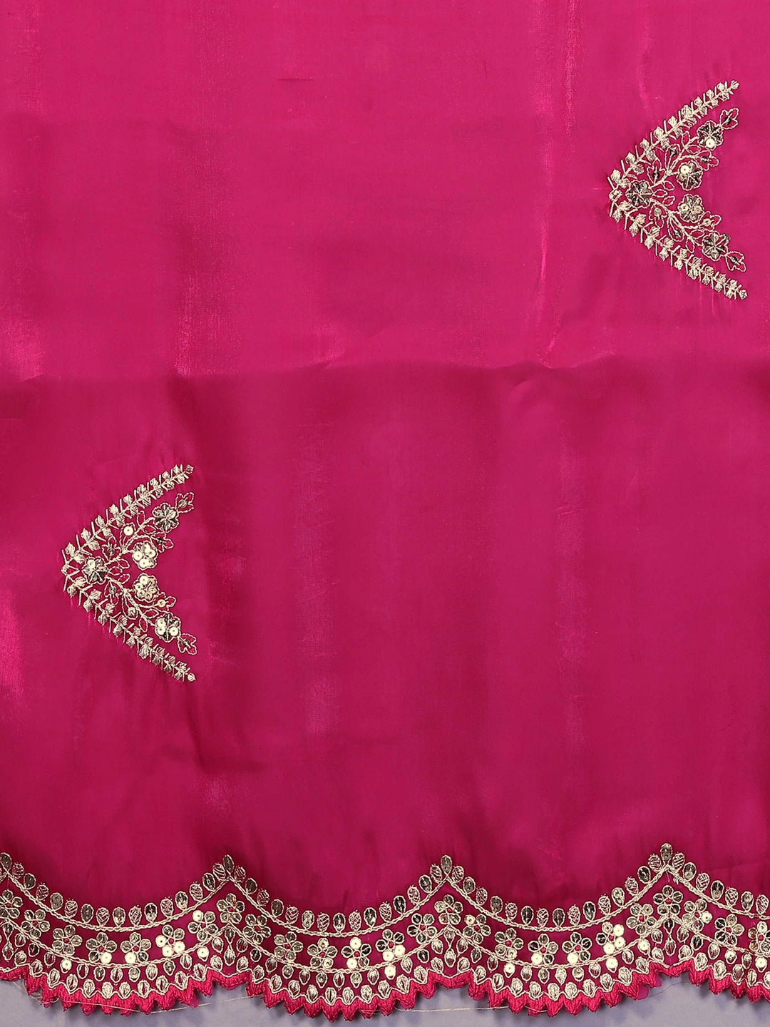 Rani Chiffon Wedding Wear Embroidery Work Saree - Rheycart