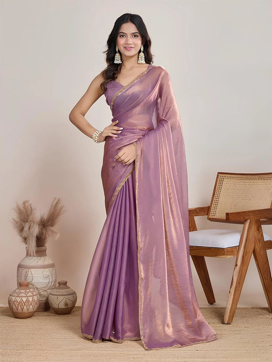 Lavender Fendi Soft Chiffon Saree For Cocktail Party