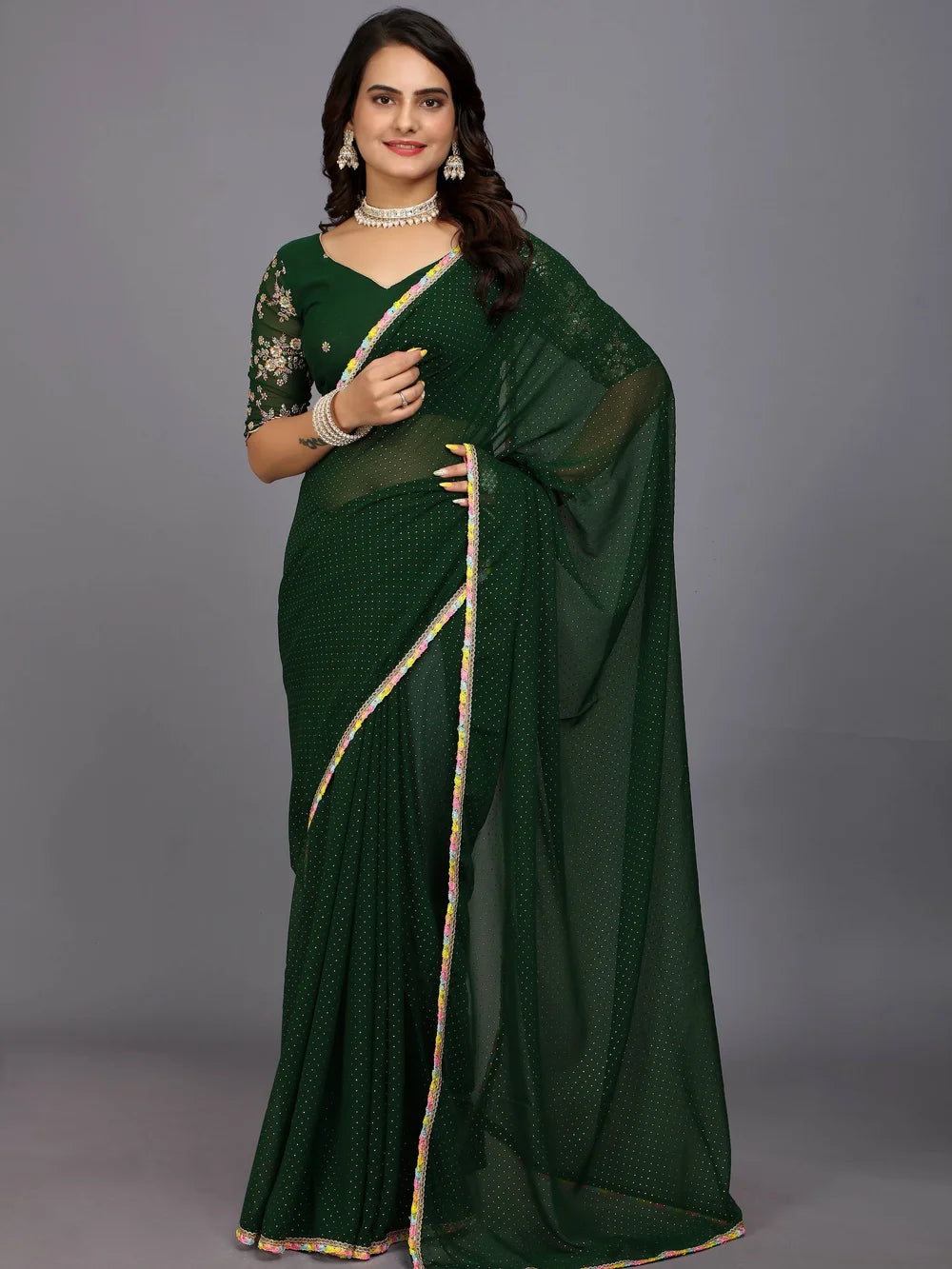 Green Plain Georgette Bollywood Saree