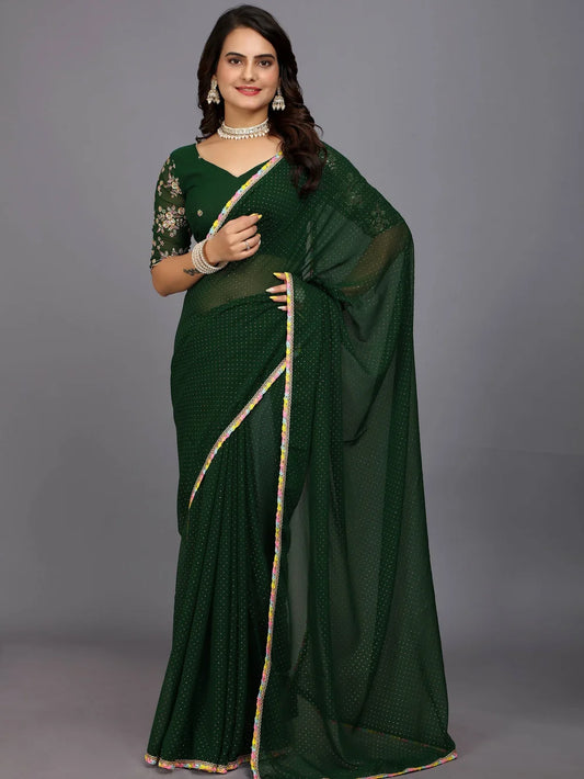 Green Plain Georgette Bollywood Saree