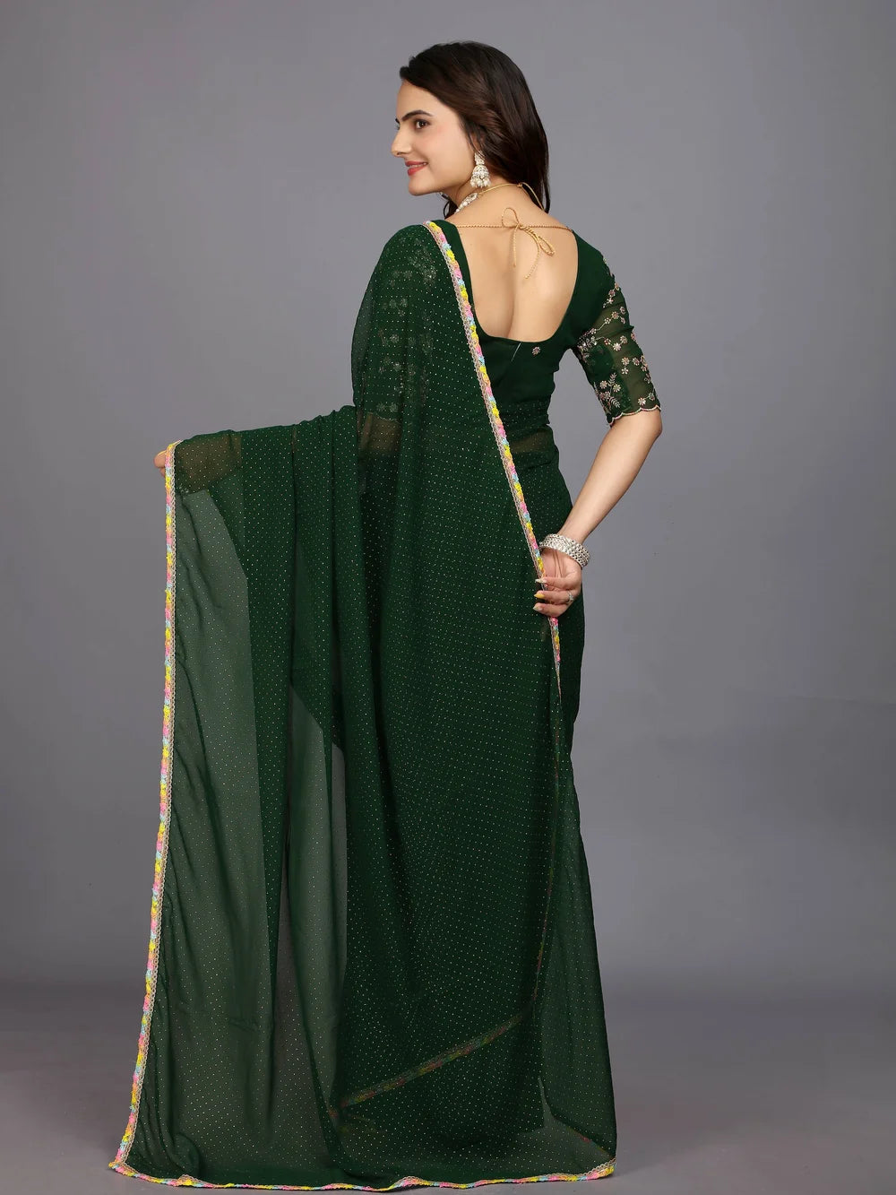 Green Plain Georgette Bollywood Saree