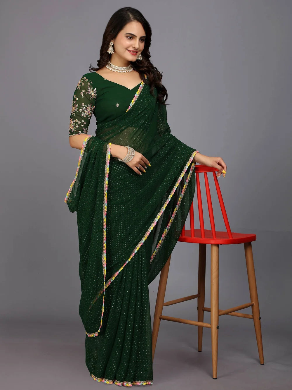 Green Plain Georgette Bollywood Saree