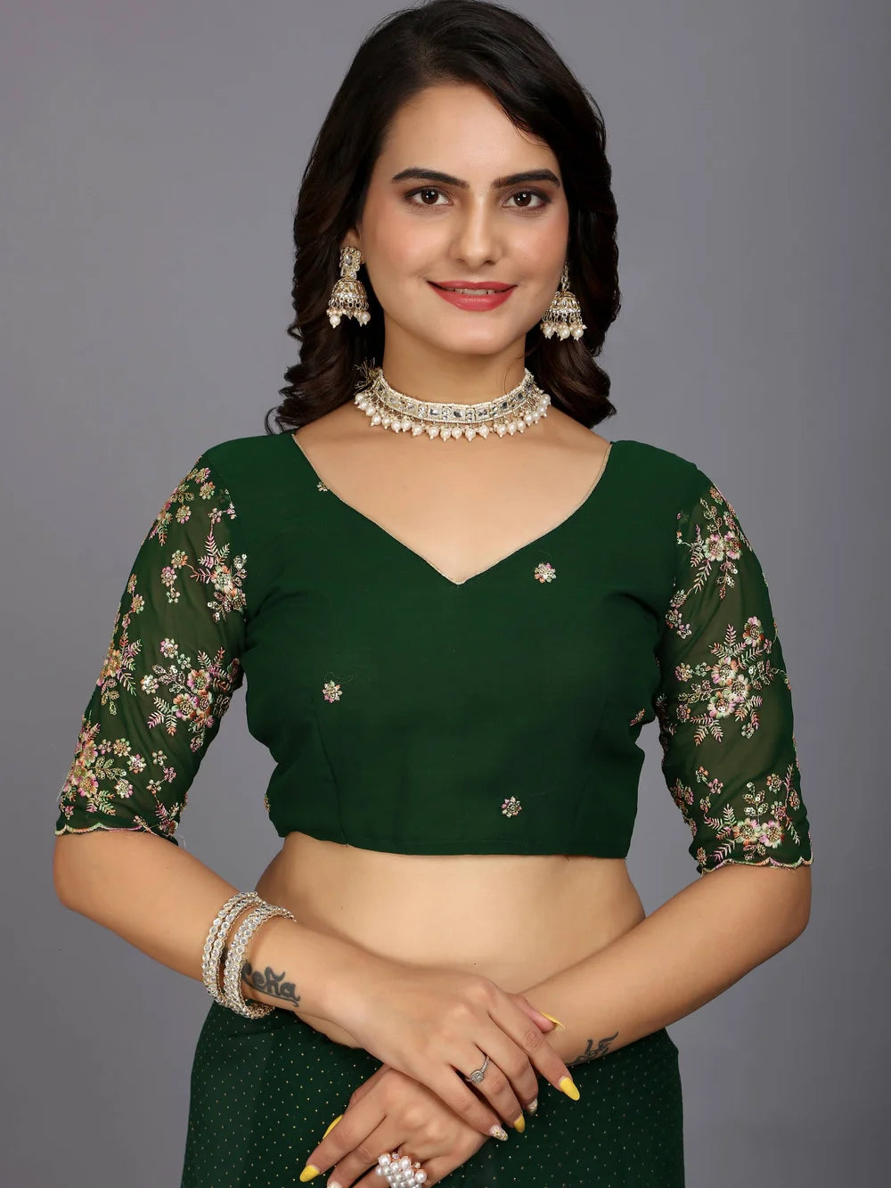 Green Plain Georgette Bollywood Saree