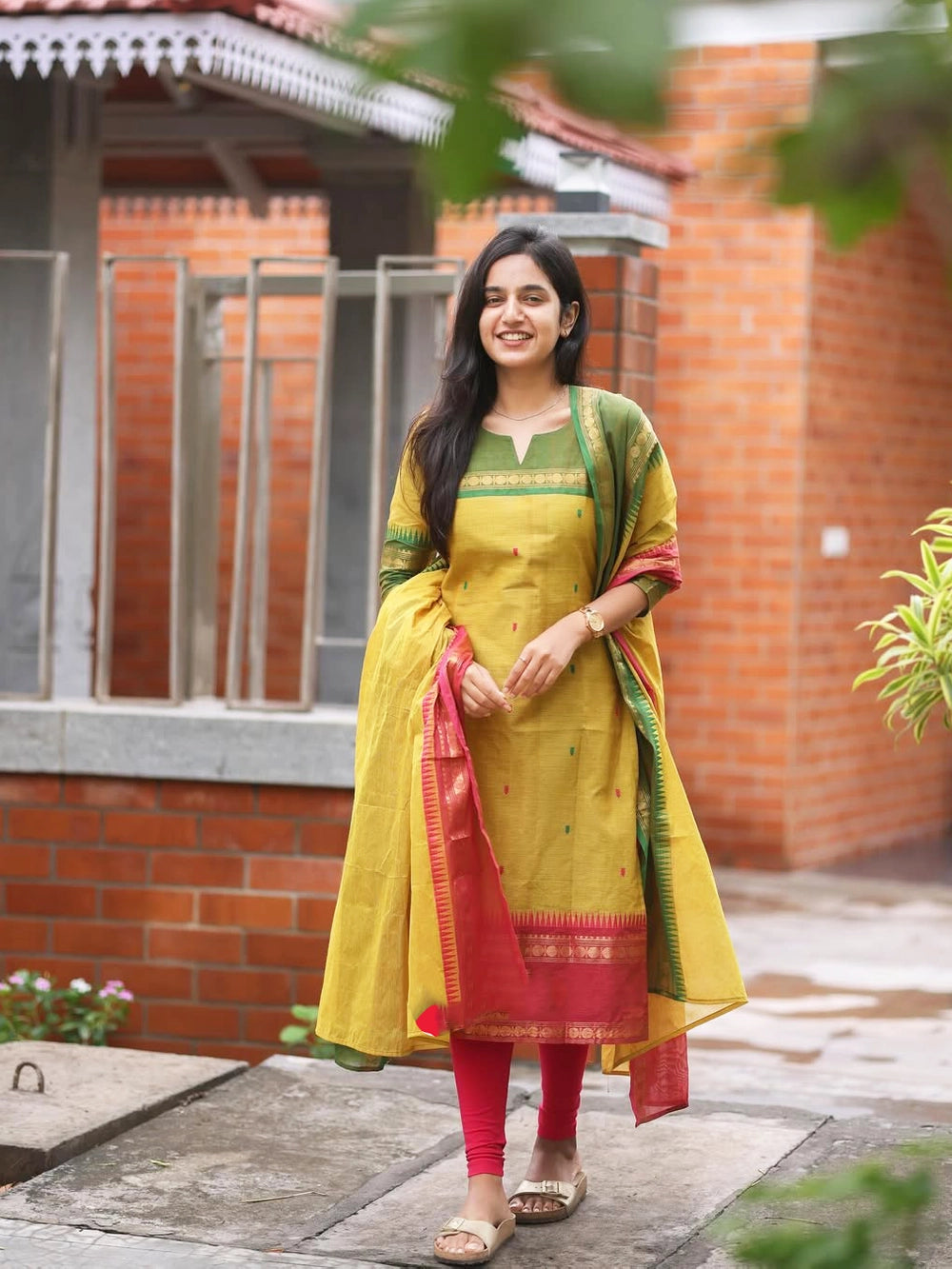 Yellow Kanchi Cotton South Indian Kurti And Dupatta - Rheycart