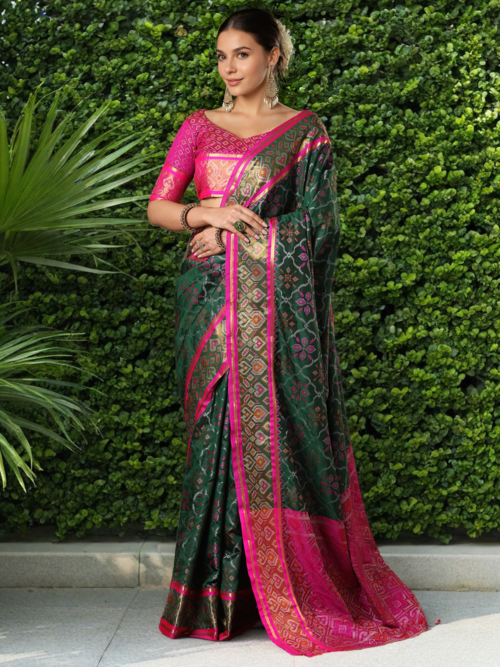 Green Patola Weaving Silk Saree For Women