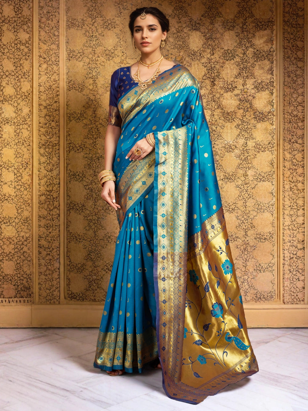 Blue Zari Work Silk Saree with Elegant Border - Rheycart