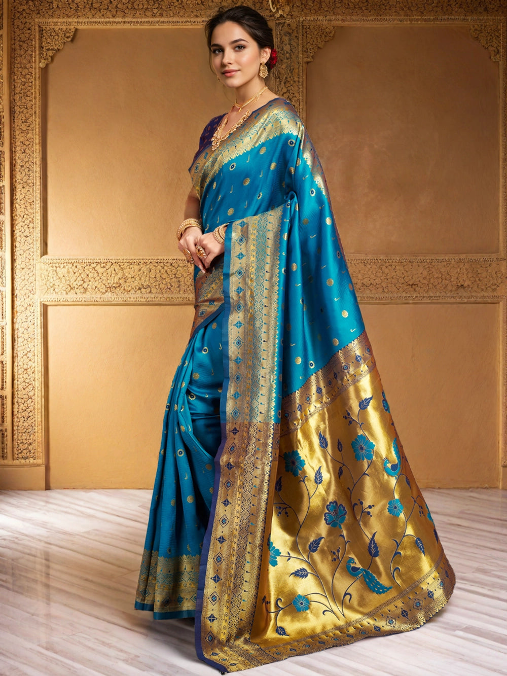 Blue Zari Work Silk Saree with Elegant Border - Rheycart