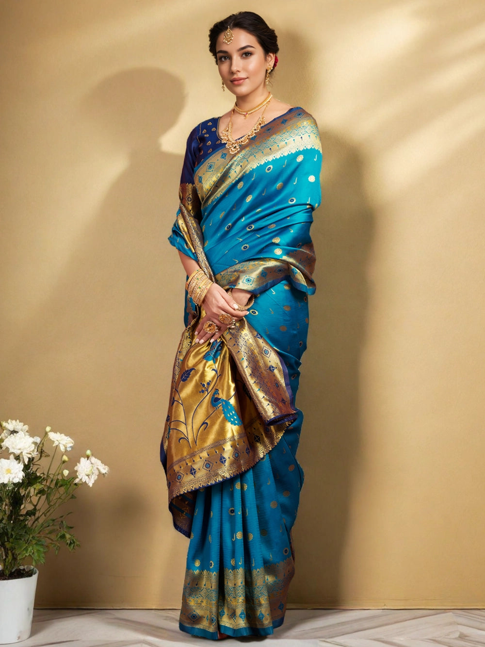 Blue Zari Work Silk Saree with Elegant Border - Rheycart