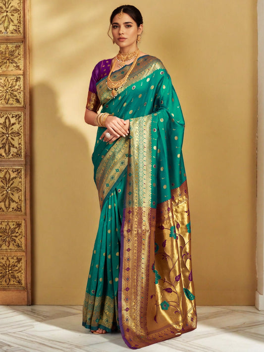 Green Color Paithani Silk Saree For Special Occasions - Rheycart