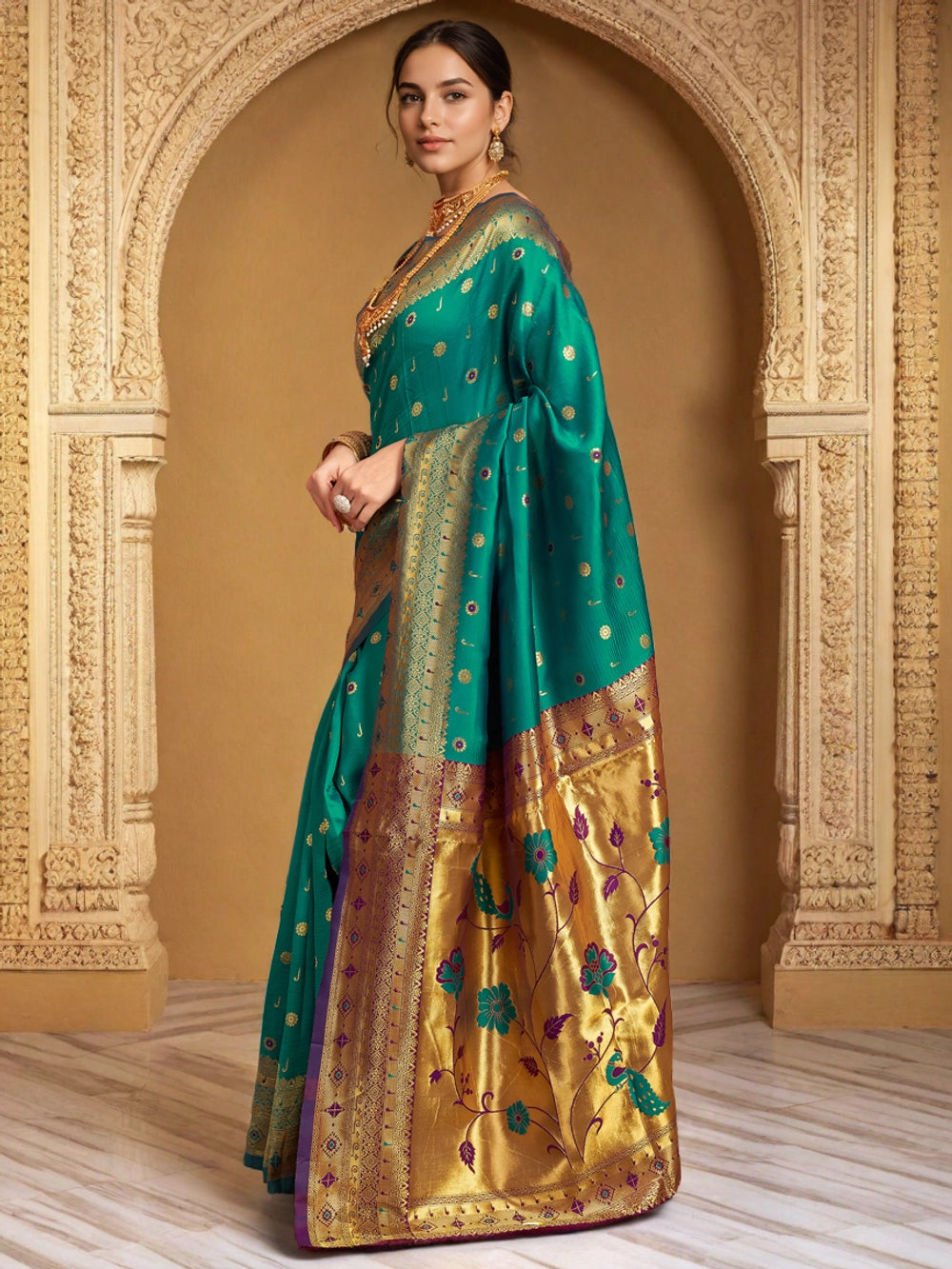 Green Color Paithani Silk Saree For Special Occasions - Rheycart