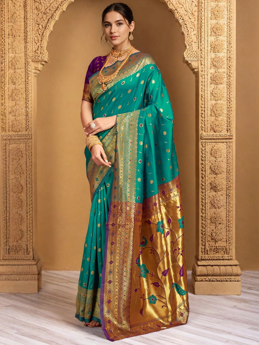 Green Color Paithani Silk Saree For Special Occasions - Rheycart