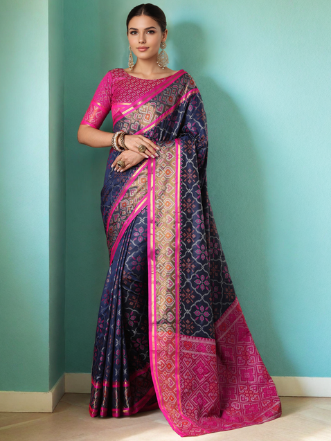 Elegant Purple Patola Style Silk Saree
