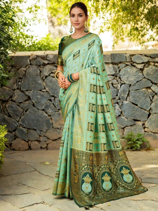 Heavy Paithani Mint Green Silk Saree - Rheycart