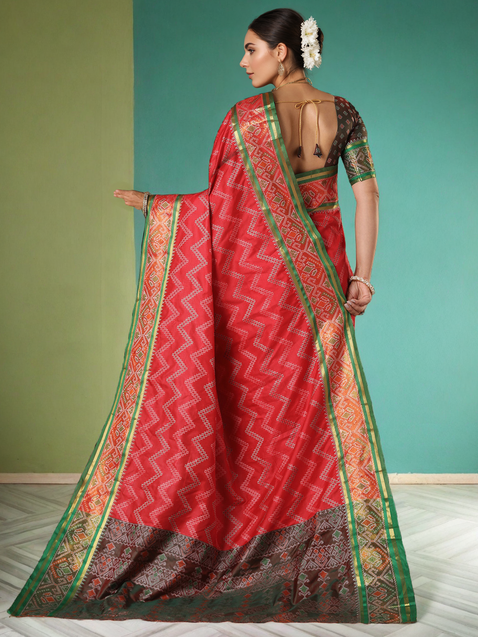 Patola Zigzag Weaving Red Silk Saree