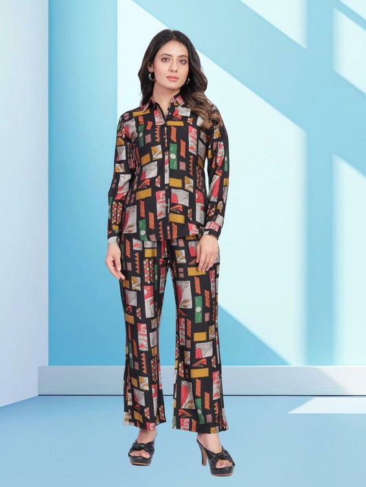 Black Muslin Cotton Women's Wear Co-Ord Set - Rheycart