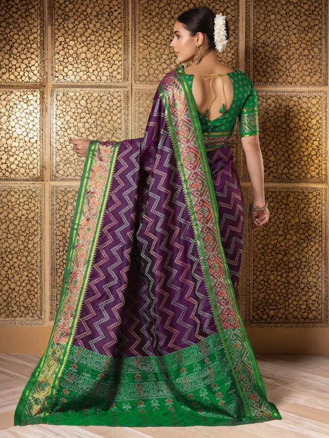 Purple Zig Zag Design Patola Woven Silk Saree