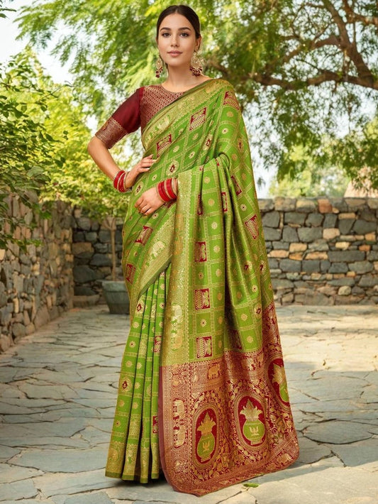 Parrot Green Paithani Zari Weaving Work Saree - Rheycart