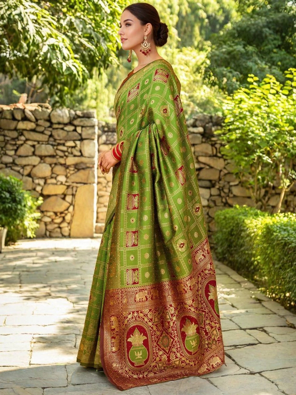 Parrot Green Paithani Zari Weaving Work Saree - Rheycart
