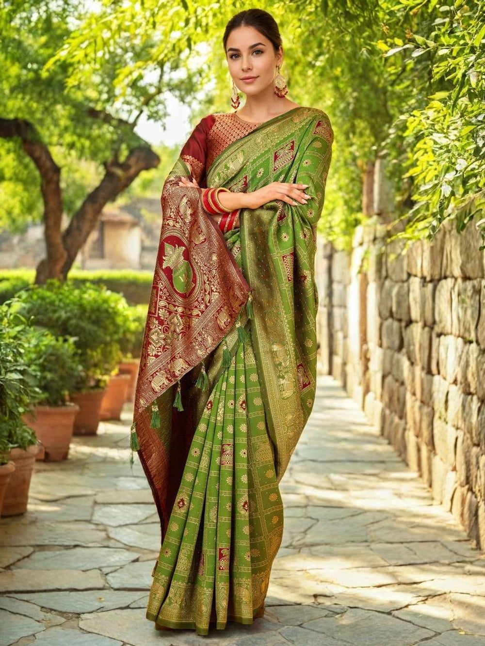 Parrot Green Paithani Zari Weaving Work Saree - Rheycart