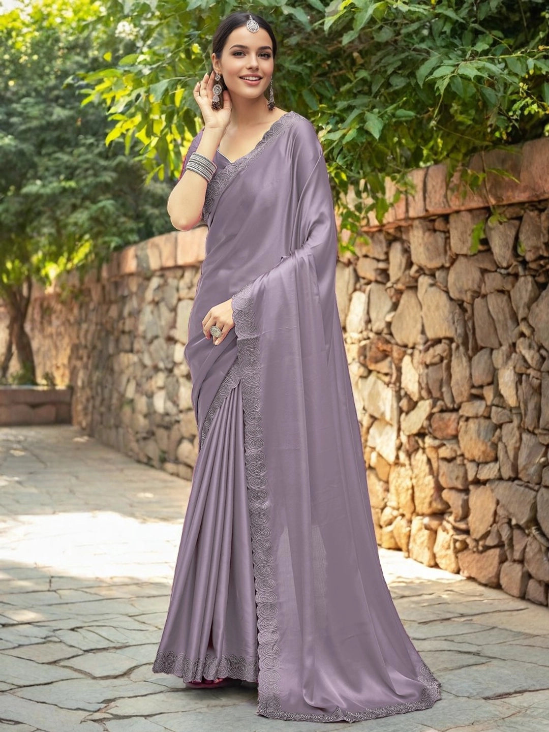 Lavender Embellished Silk Saree For Women - Rheycart