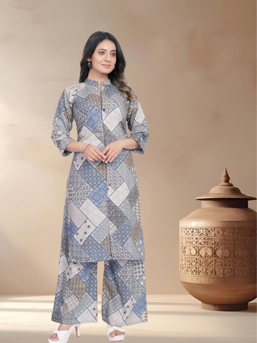 Grey Muslin Cotton Women's Wear Kurti Set - Rheycart
