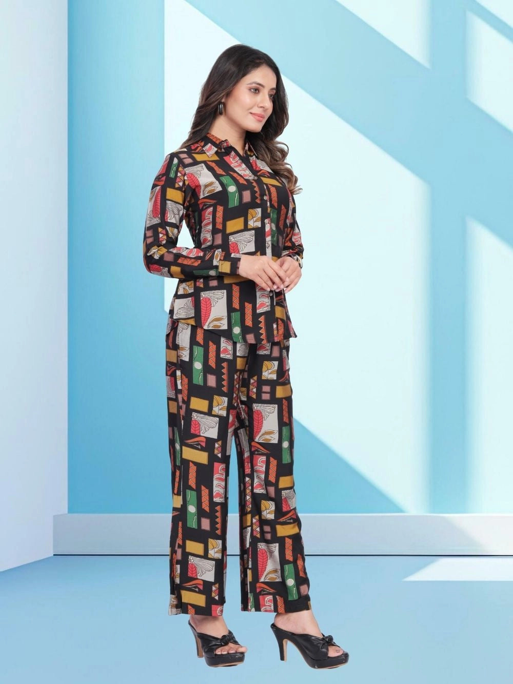 Black Muslin Cotton Women's Wear Co-Ord Set - Rheycart
