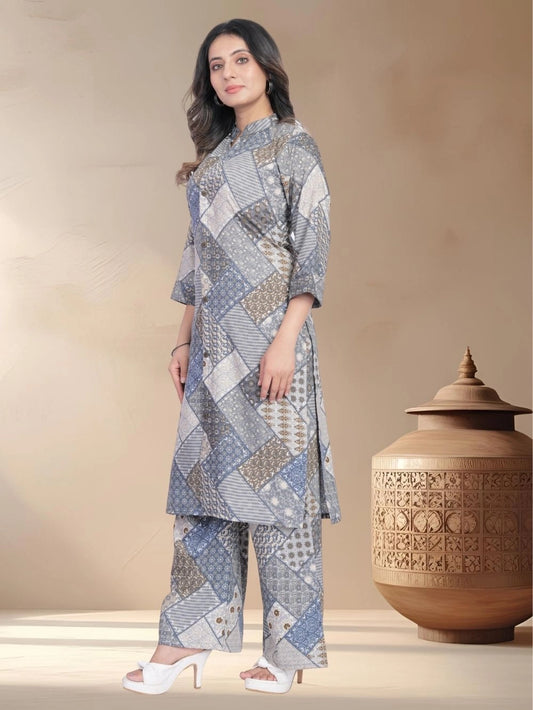 Grey Muslin Cotton Women's Wear Kurti Set - Rheycart
