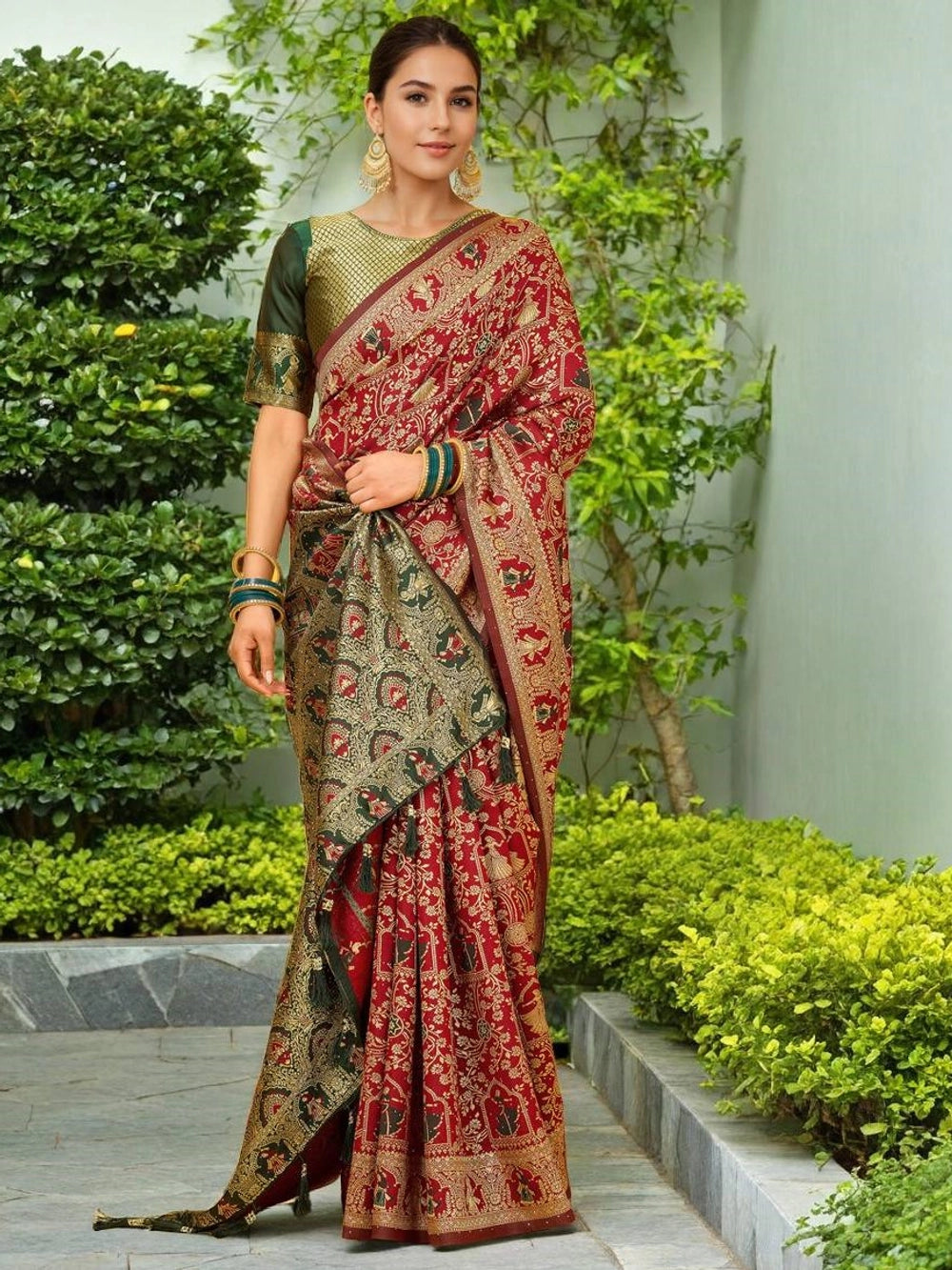 Red Banarasi Silk Saree For Women - Rheycart